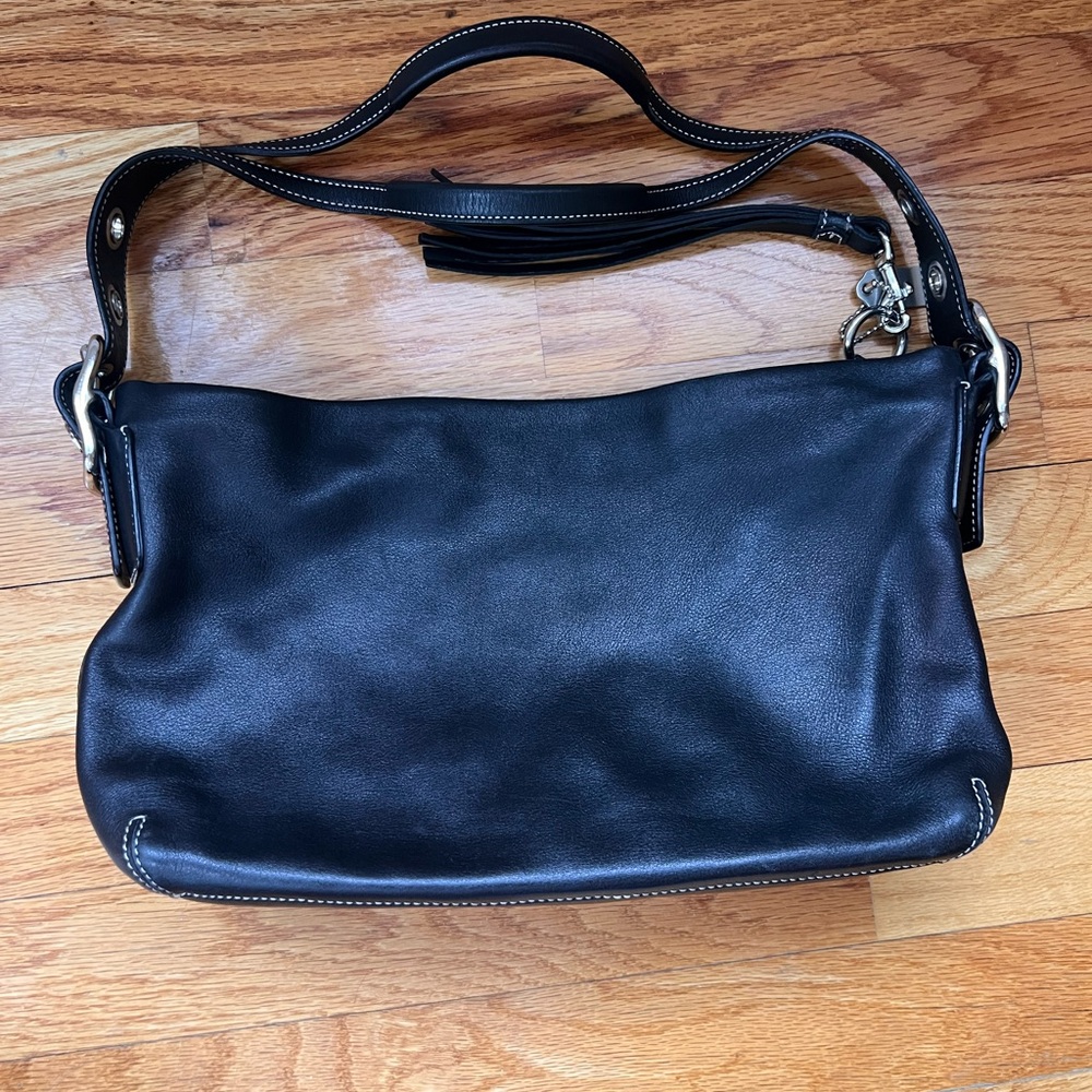 COACH No. A05S-1417 Legacy Black Leather Hobo Shoulder Purse Handbag with Tassel